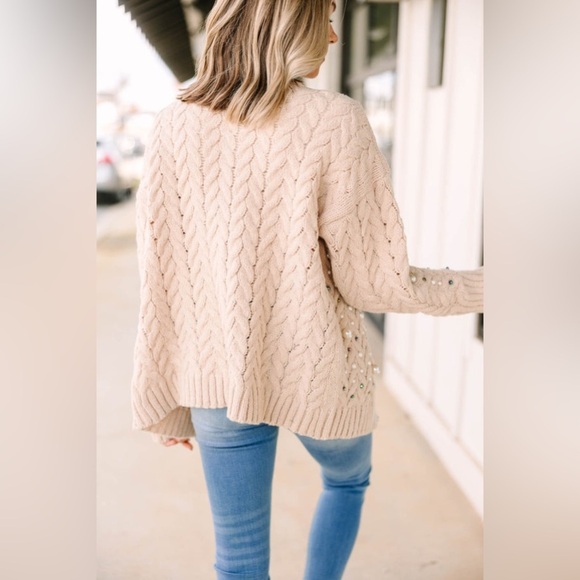 NWT Bibi Best Of Both Worlds Oatmeal Brown Embellished Cardigan - Picture 4 of 13